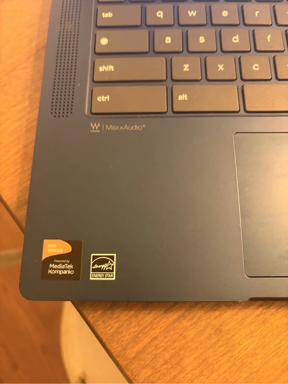 Lenovo Blue Laptop with Dark Gray Keyboard and Trim